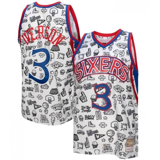 Men Philadelphia 76ers 3 Allen Iverson White 1997 98 Hardwood Classics Jersey Men Philadelphia 76ers 3 Allen Iverson White 1997 98 Hardwood Classics Jersey