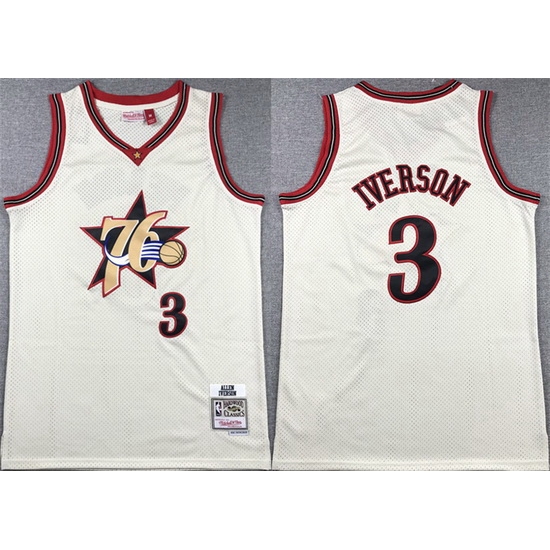 Men Philadelphia 76ers 3 Allen Iverson White Throwback Stitched Basketball Jersey Men Philadelphia 76ers 3 Allen Iverson White Throwback Stitched Basketball Jersey