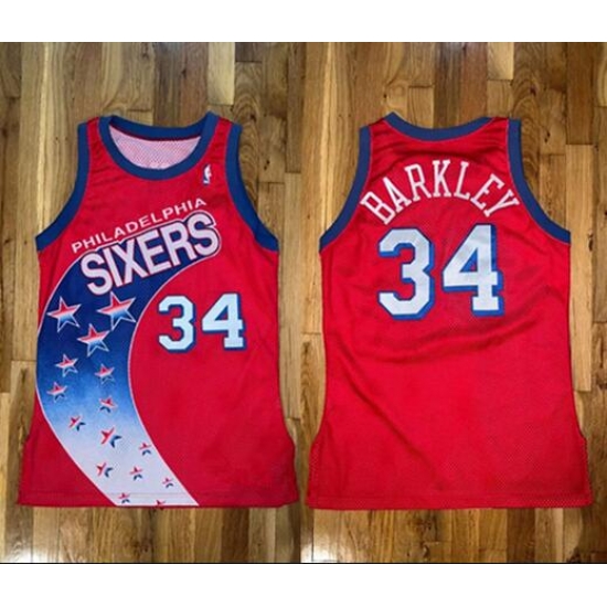 Men Philadelphia 76ers 34 Charles Barkley Red Champion Stitched Basketball Jersey Men Philadelphia 76ers 34 Charles Barkley Red Champion Stitched Basketball Jersey