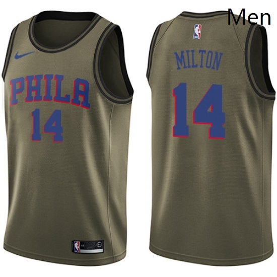 Mens Nike Philadelphia 76ers 14 Shake Milton Swingman Green Salute to Service NBA Jersey Mens Nike Philadelphia 76ers 14 Shake Milton Swingman Green Salute to Service NBA Jersey