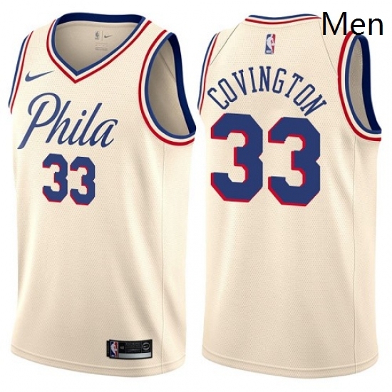Mens Nike Philadelphia 76ers 33 Robert Covington Authentic Cream NBA Jersey City Edition Mens Nike Philadelphia 76ers 33 Robert Covington Authentic Cream NBA Jersey City Edition