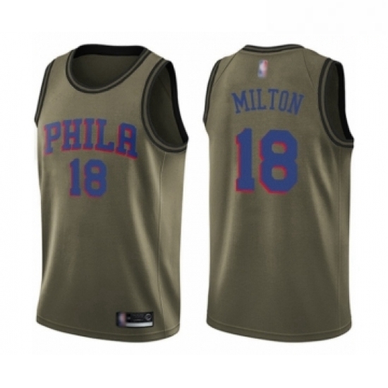 Mens Philadelphia 76ers 18 Shake Milton Swingman Green Salute to Service Basketball Jersey Mens Philadelphia 76ers 18 Shake Milton Swingman Green Salute to Service Basketball Jersey
