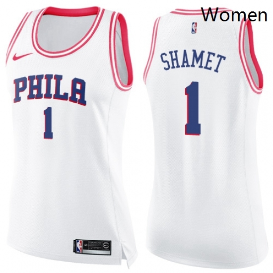 Womens Nike Philadelphia 76ers 1 Landry Shamet Swingman White Pink Fashion NBA Jersey Womens Nike Philadelphia 76ers 1 Landry Shamet Swingman White Pink Fashion NBA Jersey
