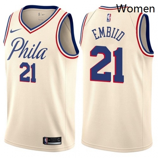 Womens Nike Philadelphia 76ers 21 Joel Embiid Swingman Cream NBA Jersey City Edition Womens Nike Philadelphia 76ers 21 Joel Embiid Swingman Cream NBA Jersey City Edition