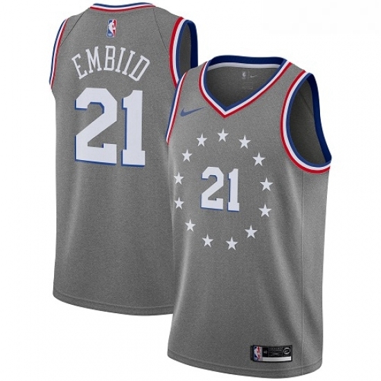 Womens Nike Philadelphia 76ers 21 Joel Embiid Swingman Gray NBA Jersey City Edition Womens Nike Philadelphia 76ers 21 Joel Embiid Swingman Gray NBA Jersey City Edition