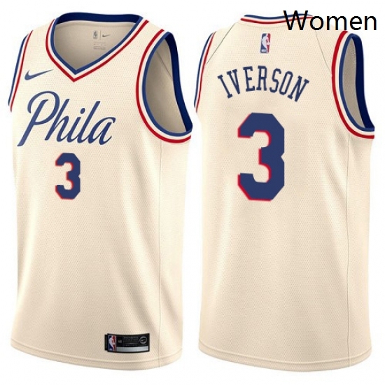 Womens Nike Philadelphia 76ers 3 Allen Iverson Swingman Cream NBA Jersey City Edition Womens Nike Philadelphia 76ers 3 Allen Iverson Swingman Cream NBA Jersey City Edition