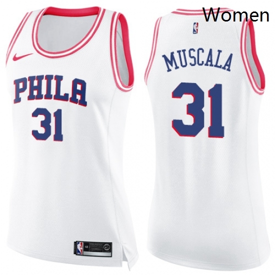 Womens Nike Philadelphia 76ers 31 Mike Muscala Swingman White Pink Fashion NBA Jersey Womens Nike Philadelphia 76ers 31 Mike Muscala Swingman White Pink Fashion NBA Jersey