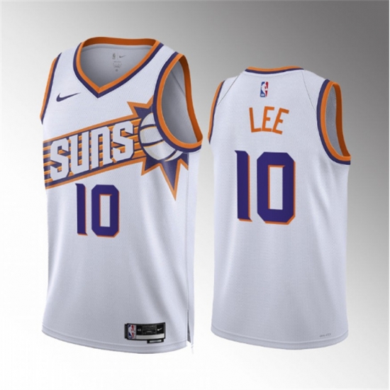Men Phoenix Suns 10 Damion Lee White Association Edition Stitched Basketball Jersey Men Phoenix Suns 10 Damion Lee White Association Edition Stitched Basketball Jersey