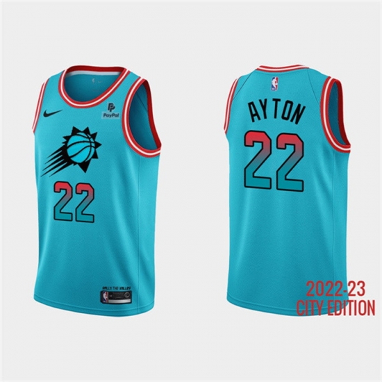 Men Phoenix Suns 22 Deandre Ayton Blue 2022 23 City Edition With Black Payple Patch Stitched Basketball Jersey Men Phoenix Suns 22 Deandre Ayton Blue 2022 23 City Edition With Black Payple Patch Stitched Basketball Jersey