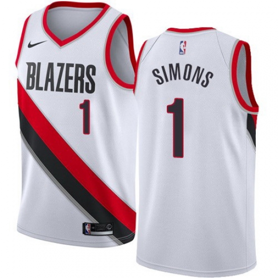 Men Nike Portland Blazers 1 Anfernee Simons White NBA Swingman Association Edition Jersey Men Nike Portland Blazers 1 Anfernee Simons White NBA Swingman Association Edition Jersey