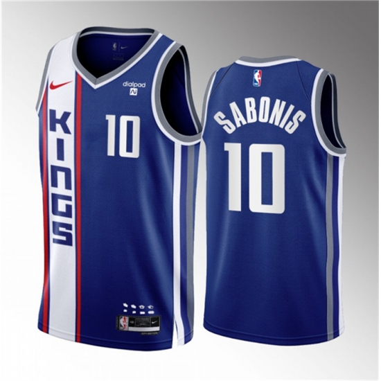 Men Sacramento Kings 10 Domantas Sabonis Blue 2023 24 City Edition Stitched Basketball Jersey Men Sacramento Kings 10 Domantas Sabonis Blue 2023 24 City Edition Stitched Basketball Jersey