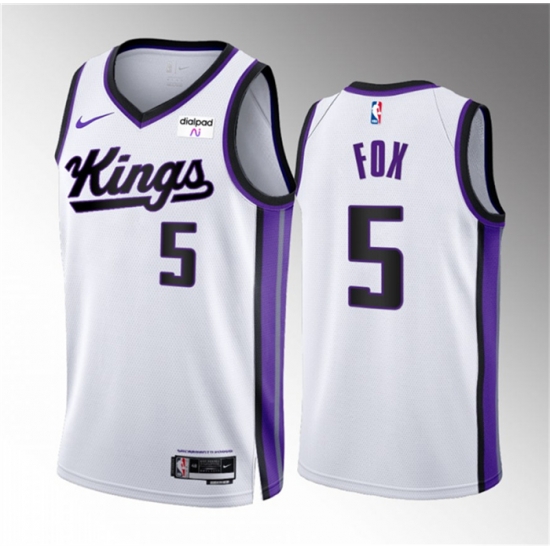 Men Sacramento Kings 5 De u2019Aaron Fox White 2023 24 Association Edition Swingman Stitched Basketball Jersey Men Sacramento Kings 5 De u2019Aaron Fox White 2023 24 Association Edition Swingman Stitched Basketball Jersey