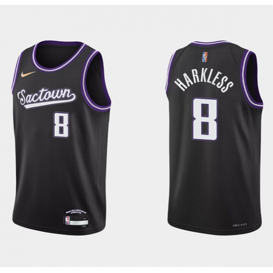 Men Sacramento Kings 8 Maurice Harkless 2021 22 Black 75th Anniversary City Edition Stitched Basketball Jersey Men Sacramento Kings 8 Maurice Harkless 2021 22 Black 75th Anniversary City Edition Stitched Basketball Jersey