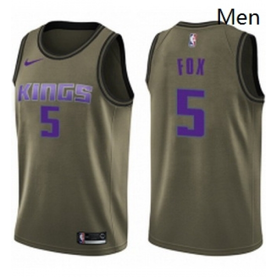 Mens Nike Sacramento Kings 5 DeAaron Fox Swingman Green Salute to Service NBA Jersey Mens Nike Sacramento Kings 5 DeAaron Fox Swingman Green Salute to Service NBA Jersey