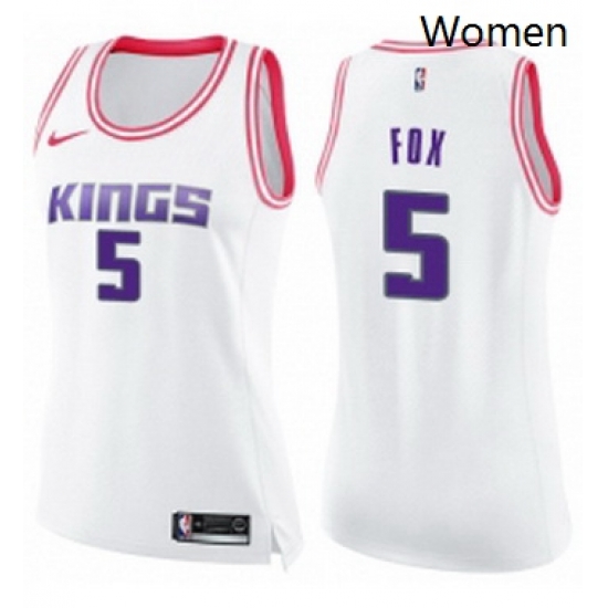 Womens Nike Sacramento Kings 5 DeAaron Fox Swingman WhitePink Fashion NBA Jersey 
