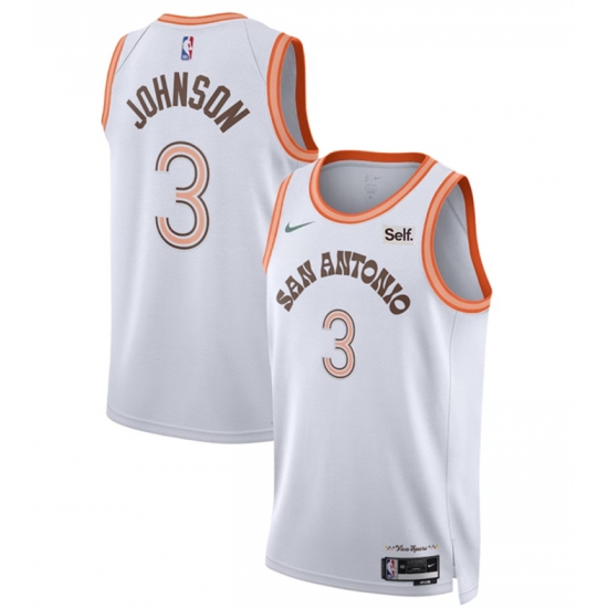 Men San Antonio Spurs 3 Keldon Johnson White 20233 24 City Edition Stitched Basketball Jersey Men San Antonio Spurs 3 Keldon Johnson White 20233 24 City Edition Stitched Basketball Jersey