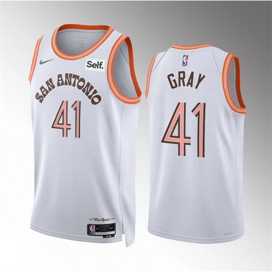 Men San Antonio Spurs 41 Raiquan Gray White 2023 24 City Edition Stitched Basketball Jersey Men San Antonio Spurs 41 Raiquan Gray White 2023 24 City Edition Stitched Basketball Jersey