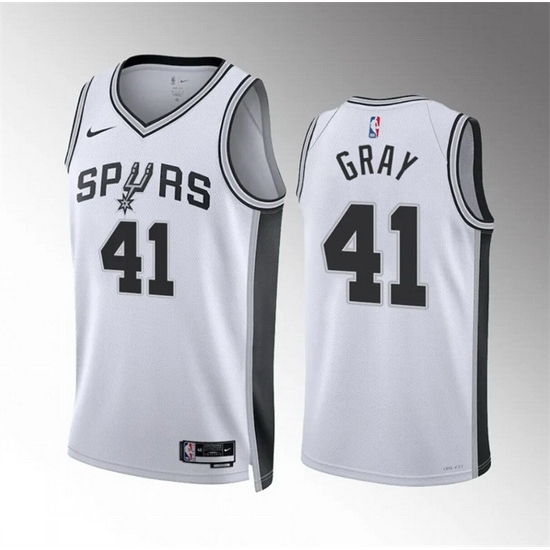 Men San Antonio Spurs 41 Raiquan Gray White Association Edition Stitched Basketball Jersey Men San Antonio Spurs 41 Raiquan Gray White Association Edition Stitched Basketball Jersey