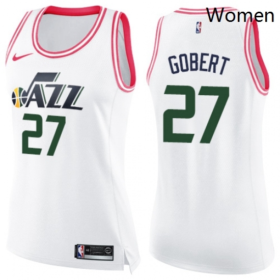 Womens Nike Utah Jazz 27 Rudy Gobert Swingman WhitePink Fashion NBA Jersey Womens Nike Utah Jazz 27 Rudy Gobert Swingman WhitePink Fashion NBA Jersey