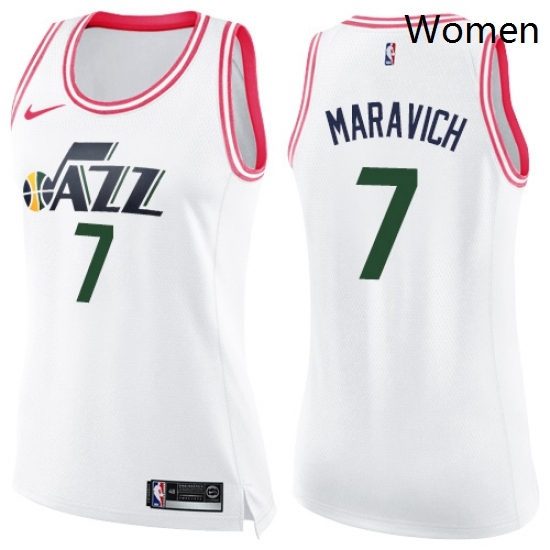 Womens Nike Utah Jazz 7 Pete Maravich Swingman WhitePink Fashion NBA Jersey Womens Nike Utah Jazz 7 Pete Maravich Swingman WhitePink Fashion NBA Jersey