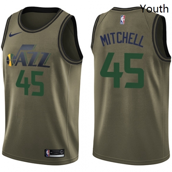 Youth Nike Utah Jazz 45 Donovan Mitchell Swingman Green Salute to Service NBA Jersey Youth Nike Utah Jazz 45 Donovan Mitchell Swingman Green Salute to Service NBA Jersey