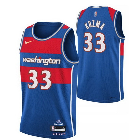 Men's Washington Wizards #33 Kyle Kuzma 75th Anniversary 2021 2022 Blue City Edition Swingman Stitched Jersey Men's Washington Wizards #33 Kyle Kuzma 75th Anniversary 2021 2022 Blue City Edition Swingman Stitched Jersey