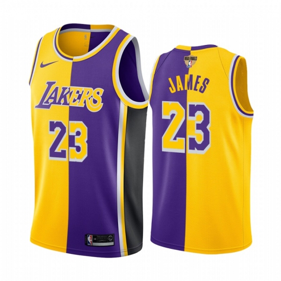 Los Angeles Lakers LeBron James 2020 NBA Finals Bound Gold Purple Jersey Split Special Edition Los Angeles Lakers LeBron James 2020 NBA Finals Bound Gold Purple Jersey Split Special Edition