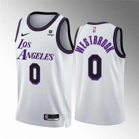 Men Los Angeles Lakers 0 Russell Westbrook White City Edition Stitched Basketball Jersey Men Los Angeles Lakers 0 Russell Westbrook White City Edition Stitched Basketball Jersey