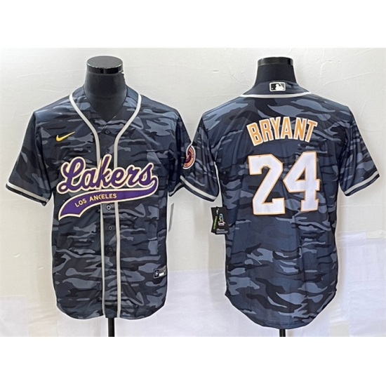 Men Los Angeles Lakers 24 Kobe Bryant Gray Camo Cool Base With Patch Stitched Baseball Jersey Men Los Angeles Lakers 24 Kobe Bryant Gray Camo Cool Base With Patch Stitched Baseball Jersey