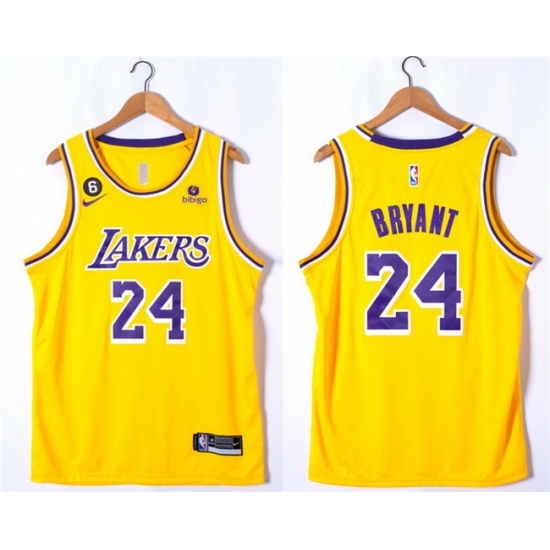 Men Los Angeles Lakers 24 Kobe Bryant Yellow With NO 6 Patch Stitched Basketball Jersey Men Los Angeles Lakers 24 Kobe Bryant Yellow With NO 6 Patch Stitched Basketball Jersey