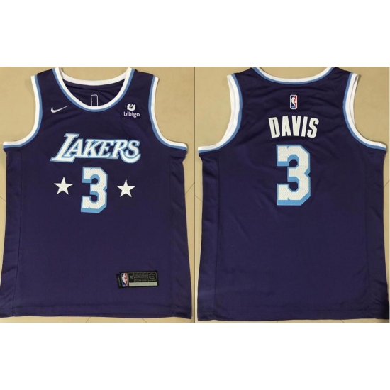 Men Los Angeles Lakers 3 Anthony Davis Bibigo Purple 75th Anniversary City Edition Stitched Jersey Men Los Angeles Lakers 3 Anthony Davis Bibigo Purple 75th Anniversary City Edition Stitched Jersey