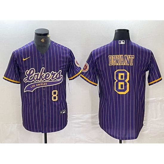 Men Los Angeles Lakers 8 Kobe Bryant Purple Pinstripe Cool Base Stitched Baseball Jerseys Men Los Angeles Lakers 8 Kobe Bryant Purple Pinstripe Cool Base Stitched Baseball Jerseys