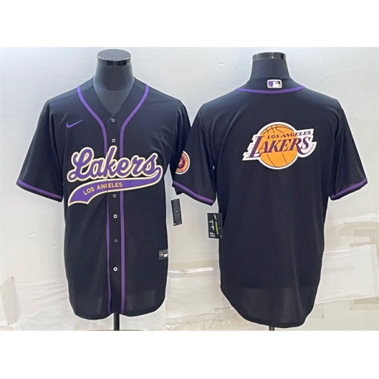Men Los Angeles Lakers Black Team Big Logo Cool Base Stitched Baseball Jersey Men Los Angeles Lakers Black Team Big Logo Cool Base Stitched Baseball Jersey