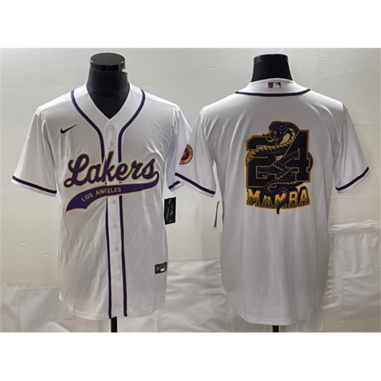 Men Los Angeles Lakers White 24 Mamba Big Logo Cool Base Stitched Baseball Jersey Men Los Angeles Lakers White 24 Mamba Big Logo Cool Base Stitched Baseball Jersey