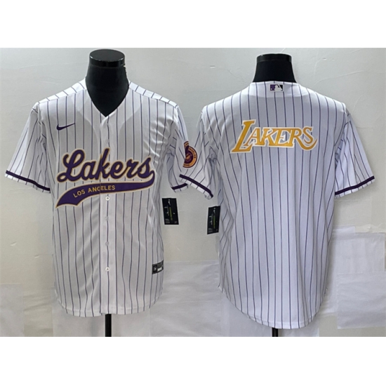 Men Los Angeles Lakers White Team Big Logo Cool Base With Patch Stitched Baseball Jersey Men Los Angeles Lakers White Team Big Logo Cool Base With Patch Stitched Baseball Jersey