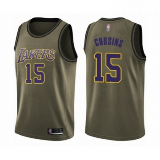 Mens Los Angeles Lakers 15 DeMarcus Cousins Swingman Green Salute to Service Basketball Jersey Mens Los Angeles Lakers 15 DeMarcus Cousins Swingman Green Salute to Service Basketball Jersey