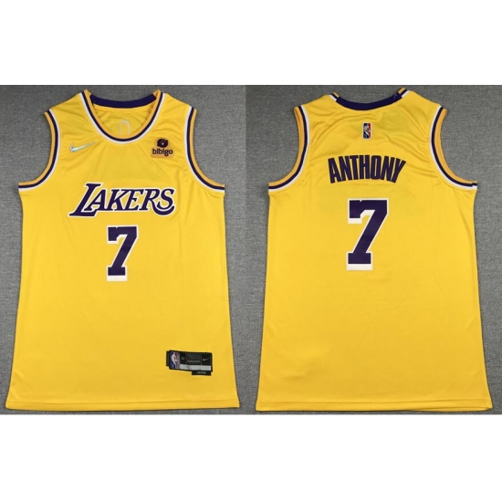 Men's Los Angeles Lakers #7 Carmelo Anthony 2021 22 City Edition Yellow Stitched Jersey Men's Los Angeles Lakers #7 Carmelo Anthony 2021 22 City Edition Yellow Stitched Jersey