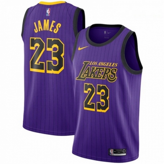Mens Nike Los Angeles Lakers 23 LeBron James Swingman Purple stripe NBA Jersey Mens Nike Los Angeles Lakers 23 LeBron James Swingman Purple stripe NBA Jersey