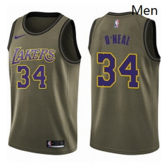 Mens Nike Los Angeles Lakers 34 Shaquille ONeal Swingman Green Salute to Service NBA Jersey Mens Nike Los Angeles Lakers 34 Shaquille ONeal Swingman Green Salute to Service NBA Jersey