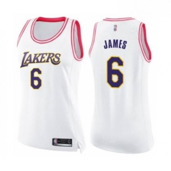 Womens Los Angeles Lakers 6 LeBron James Swingman White Pink Fashion Basketball Jersey Womens Los Angeles Lakers 6 LeBron James Swingman White Pink Fashion Basketball Jersey