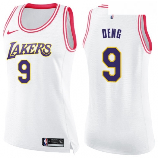 Womens Nike Los Angeles Lakers 9 Luol Deng Swingman WhitePink Fashion NBA Jersey Womens Nike Los Angeles Lakers 9 Luol Deng Swingman WhitePink Fashion NBA Jersey