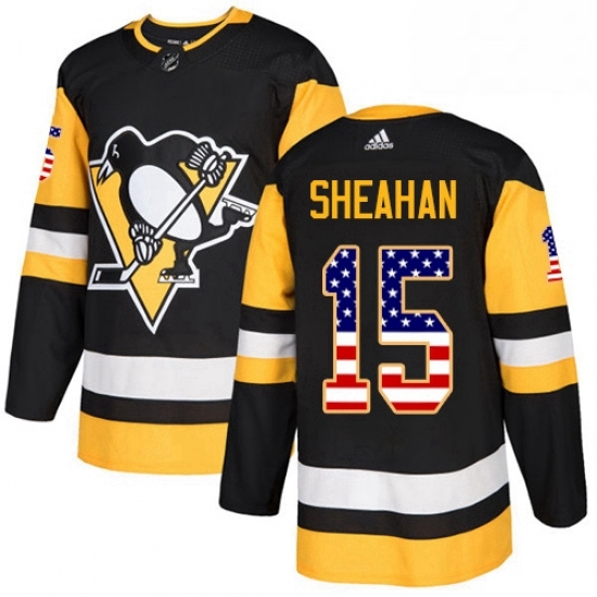 Mens Adidas Pittsburgh Penguins 15 Riley Sheahan Authentic Black USA Flag Fashion NHL Jersey Mens Adidas Pittsburgh Penguins 15 Riley Sheahan Authentic Black USA Flag Fashion NHL Jersey