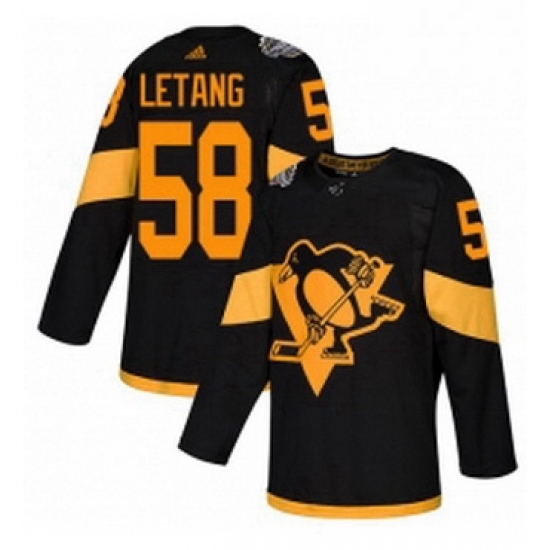 Mens Adidas Pittsburgh Penguins 58 Kris Letang Black Authentic 2019 Stadium Series Stitched NHL Jersey 