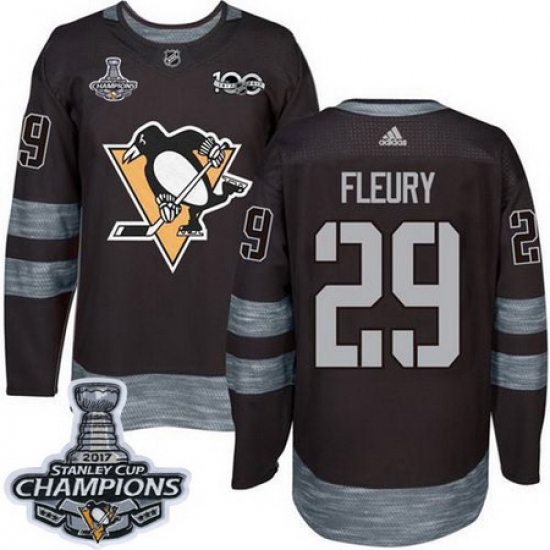 Penguins #29 Andre Fleury Black 1917 2017 100th Anniversary Stanley Cup Finals Champions Stitched NHL Jersey Penguins #29 Andre Fleury Black 1917 2017 100th Anniversary Stanley Cup Finals Champions Stitched NHL Jersey