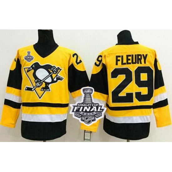 Penguins #29 Andre Fleury Yellow Throwback 2017 Stanley Cup Final Patch Stitched NHL Jersey Penguins #29 Andre Fleury Yellow Throwback 2017 Stanley Cup Final Patch Stitched NHL Jersey