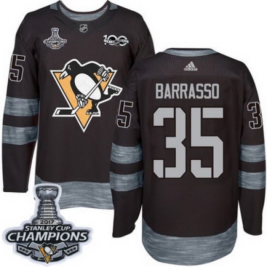 Penguins #35 Tom Barrasso Black 1917 2017 100th Anniversary Stanley Cup Finals Champions Stitched NHL Jersey Penguins #35 Tom Barrasso Black 1917 2017 100th Anniversary Stanley Cup Finals Champions Stitched NHL Jersey