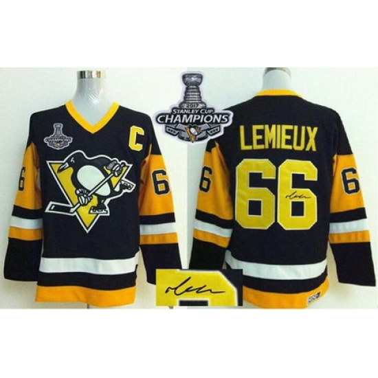 Penguins #66 Mario Lemieux Black CCM Throwback Autographed 2017 Stanley Cup Finals Champions Stitched NHL Jersey Penguins #66 Mario Lemieux Black CCM Throwback Autographed 2017 Stanley Cup Finals Champions Stitched NHL Jersey