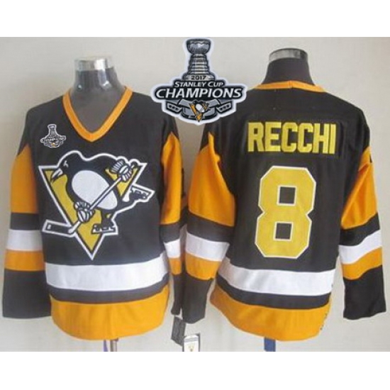 Penguins #8 Mark Recchi Black CCM Throwback 2017 Stanley Cup Finals Champions Stitched NHL Jersey