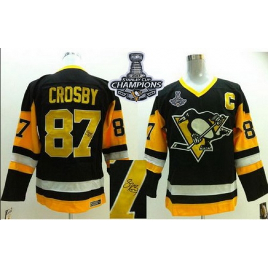 Penguins #87 Sidney Crosby Black CCM Throwback Autographed 2017 Stanley Cup Finals Champions Stitched NHL Jersey Penguins #87 Sidney Crosby Black CCM Throwback Autographed 2017 Stanley Cup Finals Champions Stitched NHL Jersey
