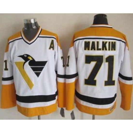 Pittsburgh Penguins #71 Evgeni Malkin White&Yellow CCM Throwback Stitched NHL Jersey Pittsburgh Penguins #71 Evgeni Malkin White&Yellow CCM Throwback Stitched NHL Jersey